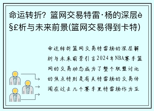 命运转折？篮网交易特雷·杨的深层解析与未来前景(篮网交易得到卡特)