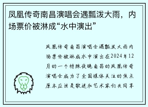 凤凰传奇南昌演唱会遇瓢泼大雨，内场票价被淋成“水中演出”