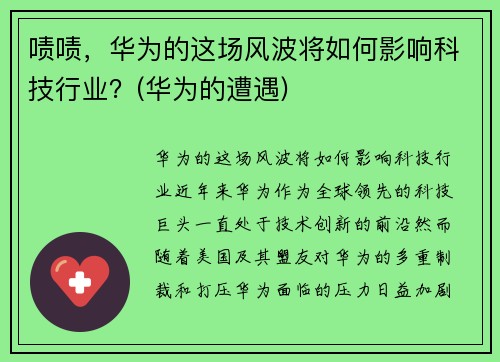 啧啧，华为的这场风波将如何影响科技行业？(华为的遭遇)