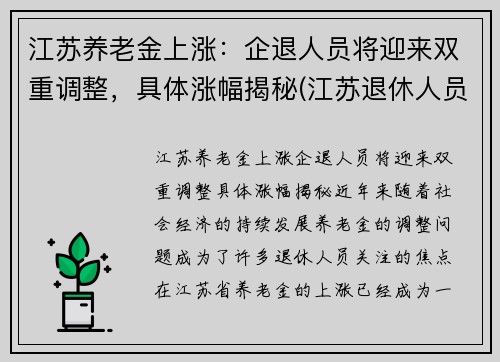 江苏养老金上涨:企退人员将迎来双重调整,具体涨幅揭秘(江苏退休人员养老金上涨)